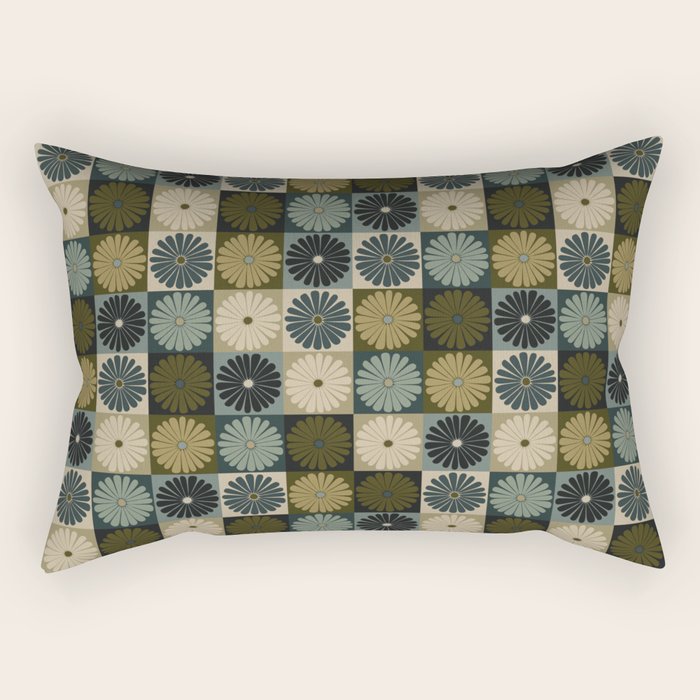 Retro Flowers Check Pattern V Rectangular Pillow Gallery Image 2