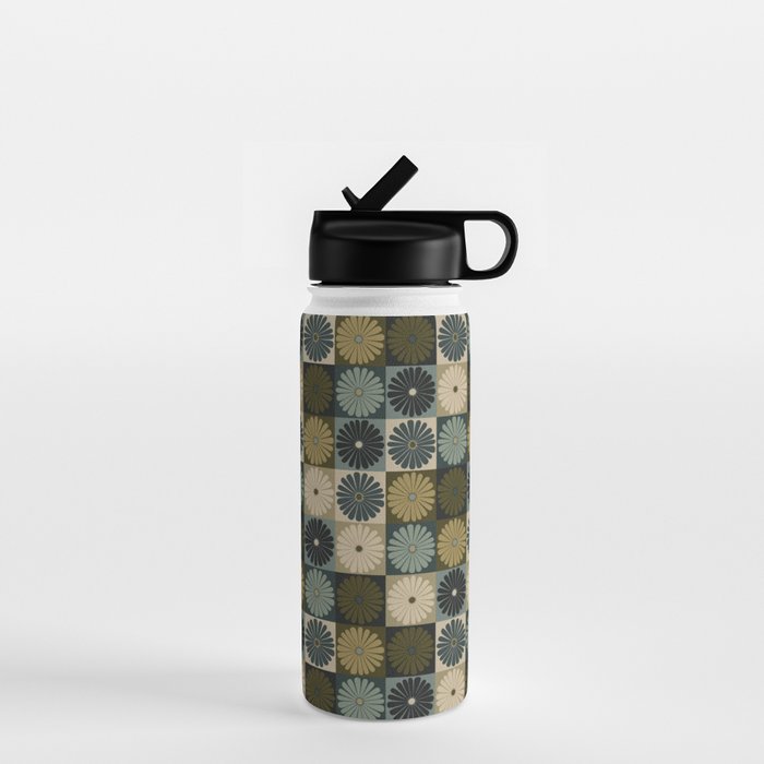 Retro Flowers Check Pattern V Water Bottle Gallery Image 1