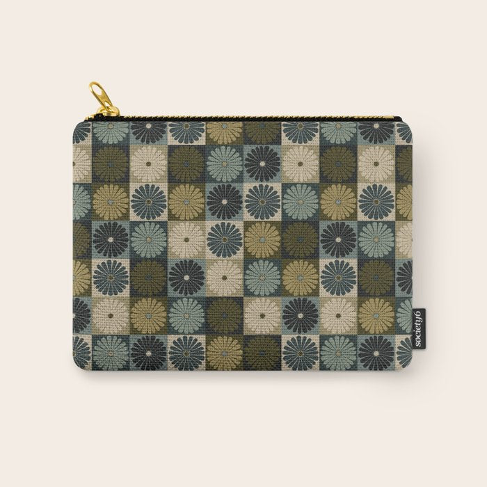 Retro Flowers Check Pattern V Carry All Pouch Gallery Image 1