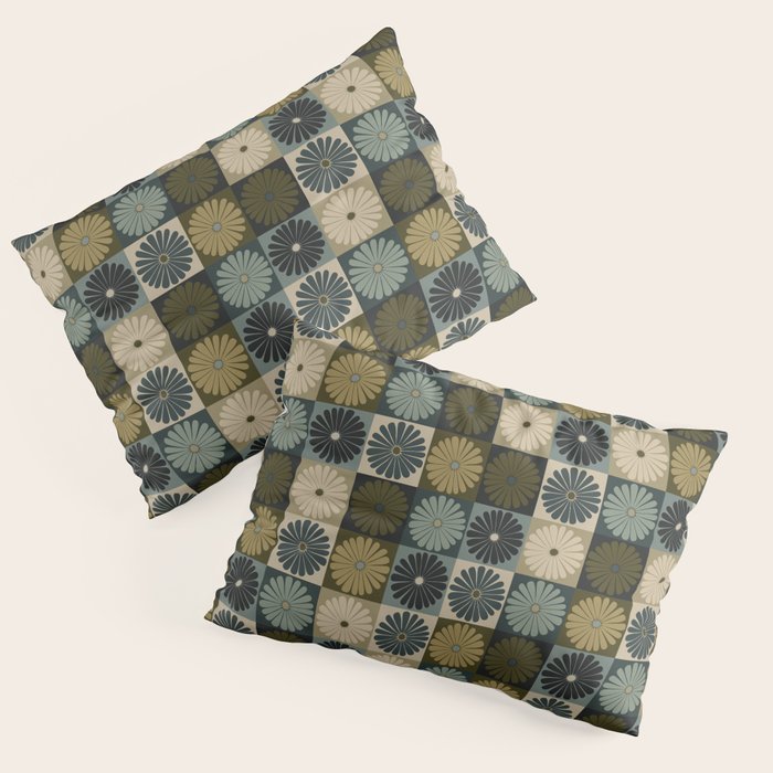 Retro Flowers Check Pattern V Pillow Sham Gallery Image 1