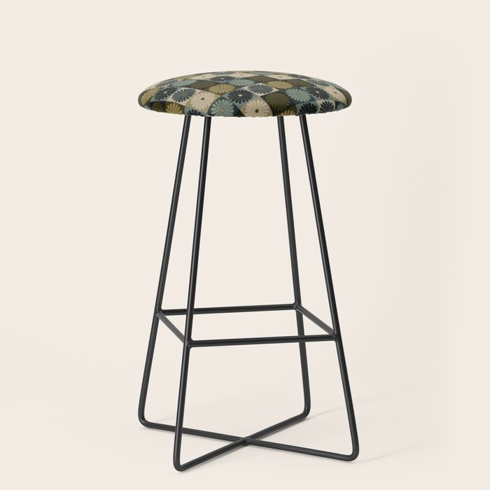 Retro Flowers Check Pattern V Stool Gallery Image 1