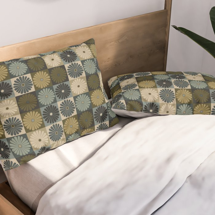 Retro Flowers Check Pattern V Pillow Sham Gallery Image 2