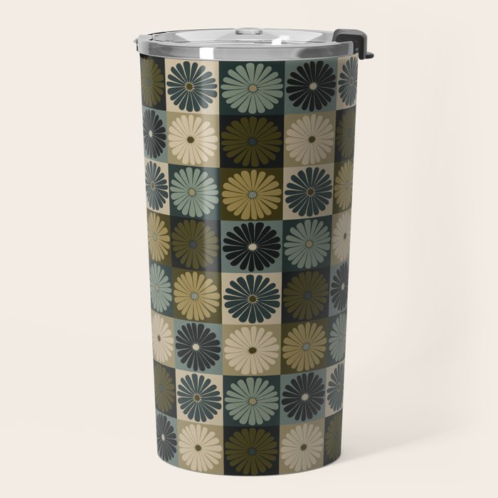 Retro Flowers Check Pattern V Travel Mug Gallery Image 2