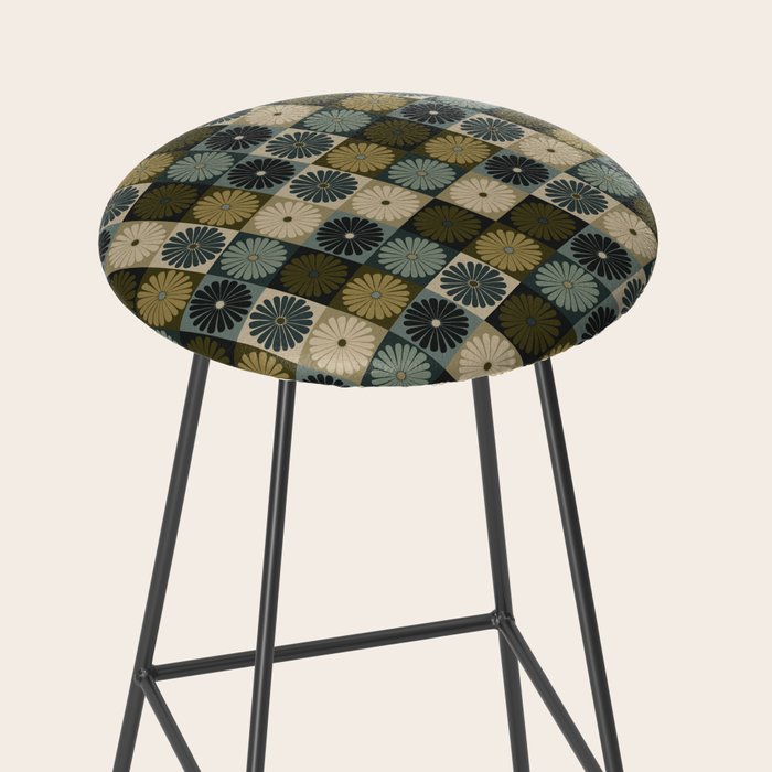 Retro Flowers Check Pattern V Stool Gallery Image 2