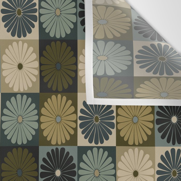 Retro Flowers Check Pattern V Wall Tapestry Gallery Image 3