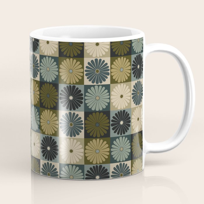 Retro Flowers Check Pattern V Coffee Mug Gallery Image 1