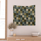 Retro Flowers Check Pattern V Wall Tapestry Gallery Image 2