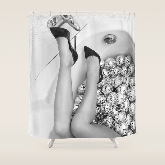 Female Disco Legs - Black White Photography - Photograph Shower Curtain Gallery Image 1