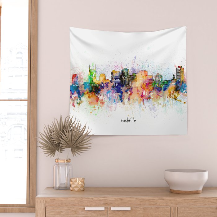 nashville skyline artistic Wall Tapestry Gallery Image 2