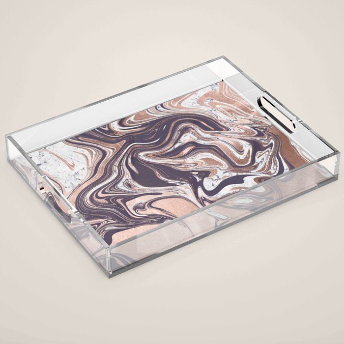 Liquid Rose Gold Violet and Marble Acrylic Tray Gallery Image 1