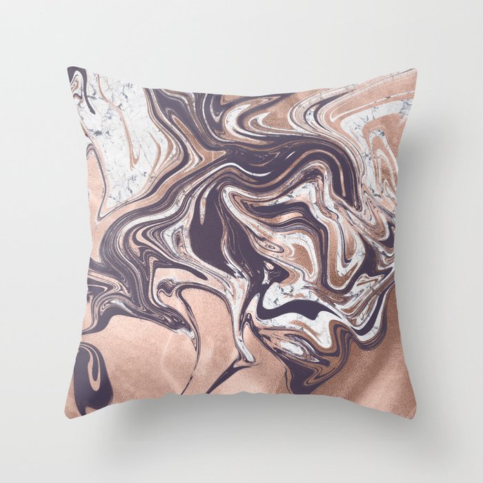 Liquid Rose Gold Violet and Marble Throw Pillow Gallery Image 6