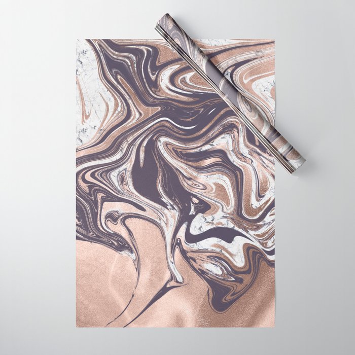 Liquid Rose Gold Violet and Marble Wrapping Paper Gallery Image 1