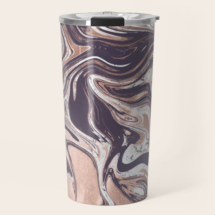 Liquid Rose Gold Violet and Marble Travel Mug Gallery Image 1