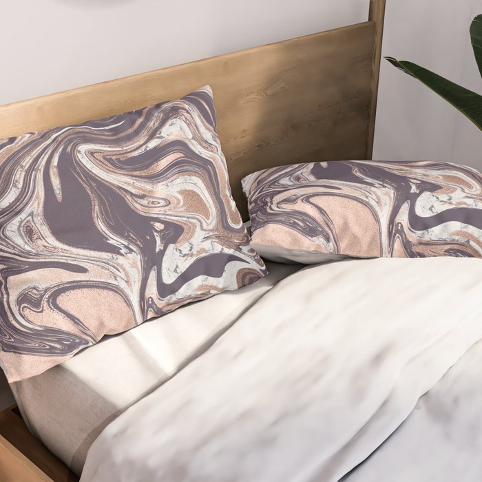 Liquid Rose Gold Violet and Marble Pillow Sham Gallery Image 2