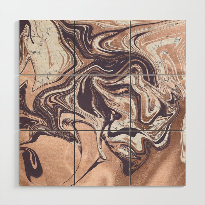 Liquid Rose Gold Violet and Marble Wood Wall Art Gallery Image 1