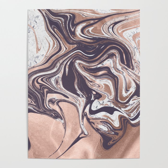 Liquid Rose Gold Violet and Marble Poster Gallery Image 1