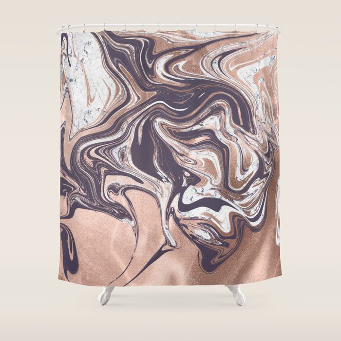 Liquid Rose Gold Violet and Marble Shower Curtain Gallery Image 1