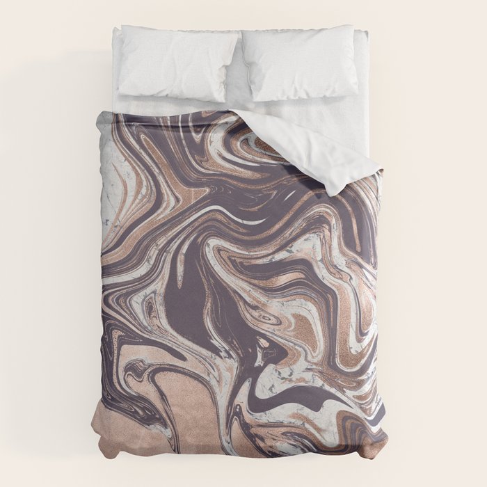 Liquid Rose Gold Violet and Marble Duvet Cover Gallery Image 6