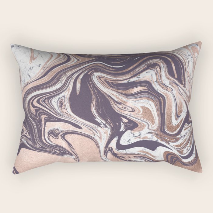 Liquid Rose Gold Violet and Marble Rectangular Pillow Gallery Image 2