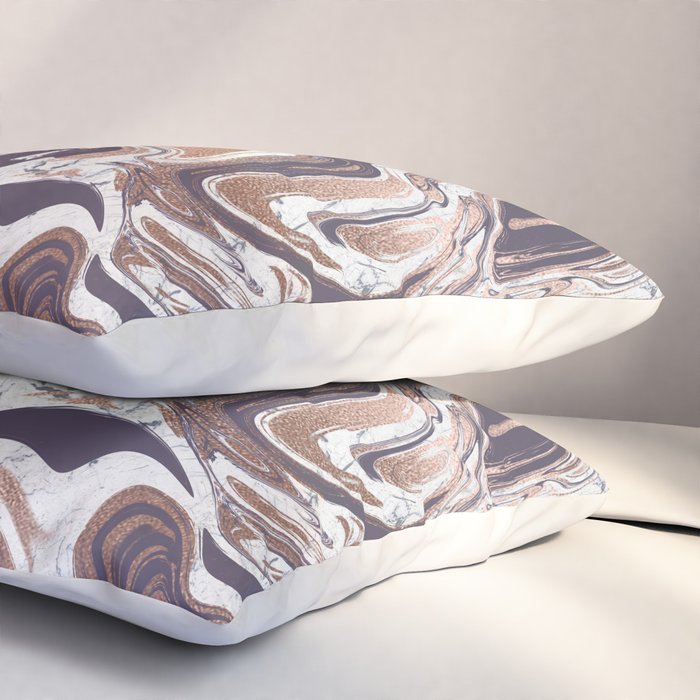 Liquid Rose Gold Violet and Marble Pillow Sham Gallery Image 3