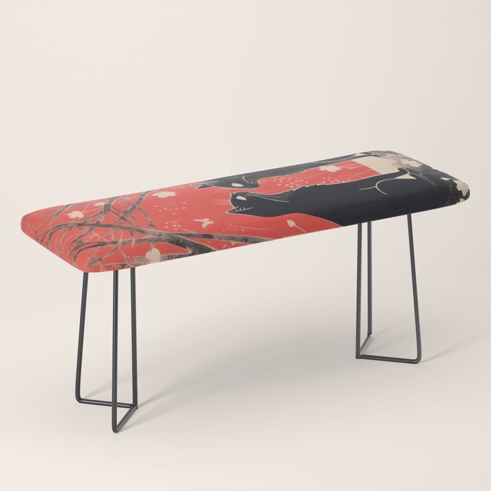 Forest Blossom Black Cat Pair Bench Gallery Image 1