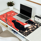 Forest Blossom Black Cat Pair Desk Mat Gallery Image 2