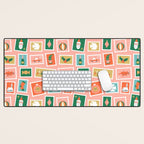 Vintage christmas postage stamp sticker pattern Desk Mat Gallery Image 1