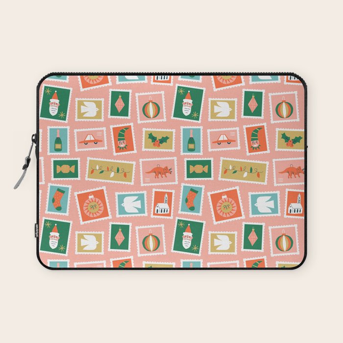 Vintage christmas postage stamp sticker pattern Laptop Sleeve Gallery Image 1