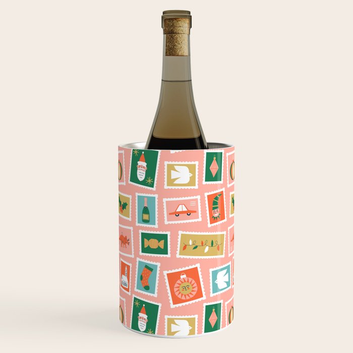 Vintage christmas postage stamp sticker pattern Wine Chiller Gallery Image 2