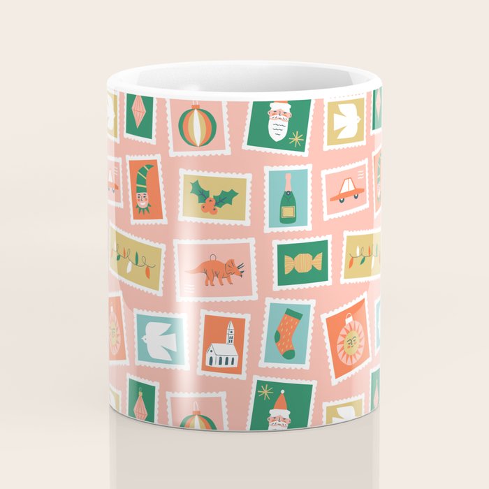 Vintage christmas postage stamp sticker pattern Coffee Mug Gallery Image 4