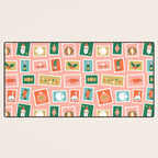 Vintage christmas postage stamp sticker pattern Desk Mat Gallery Image 3