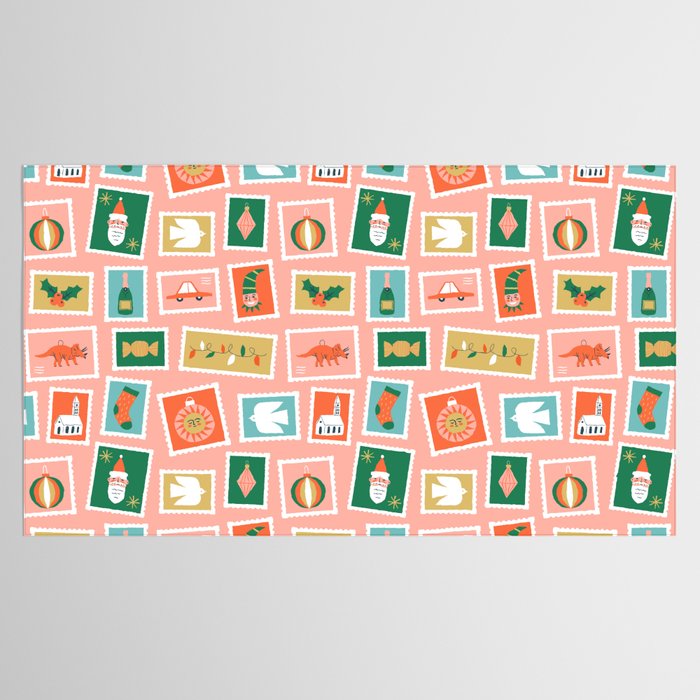 Vintage christmas postage stamp sticker pattern Tablecloth Gallery Image 2