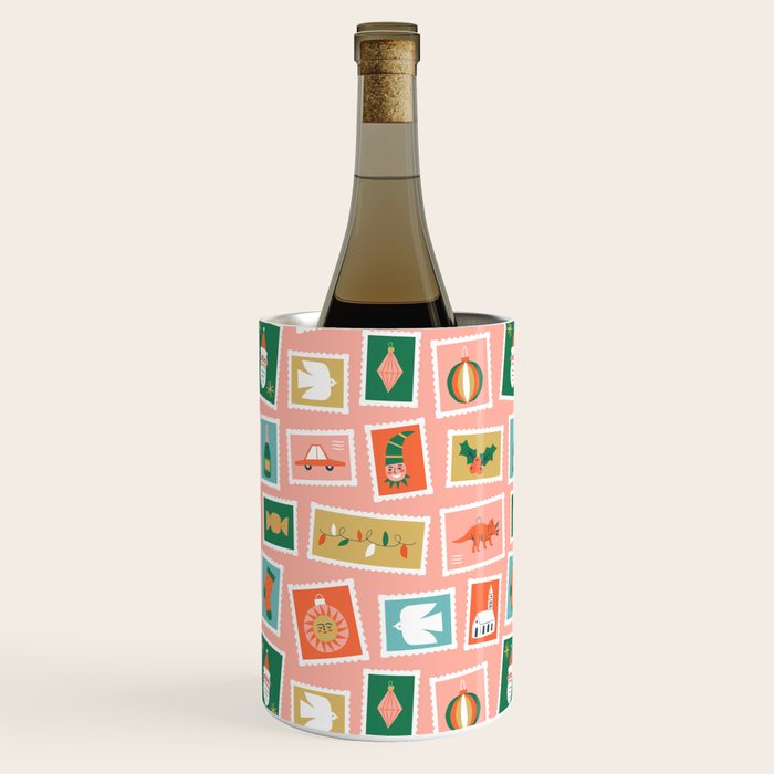 Vintage christmas postage stamp sticker pattern Wine Chiller Gallery Image 3