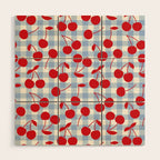 Red Cherries & Baby Blue Gingham Wood Wall Art Gallery Image 1