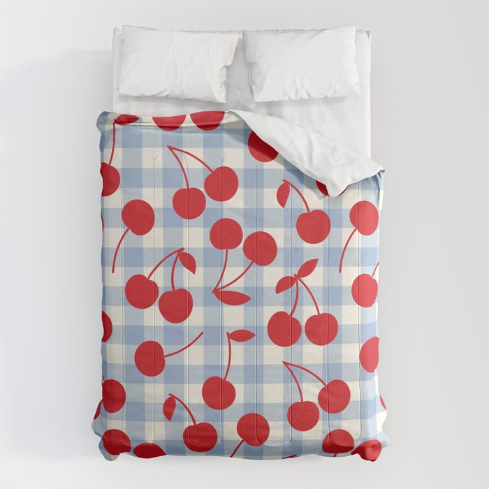 Red Cherries & Baby Blue Gingham Comforter Gallery Image 1