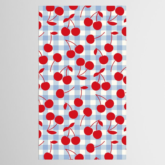 Red Cherries & Baby Blue Gingham Tablecloth Gallery Image 2