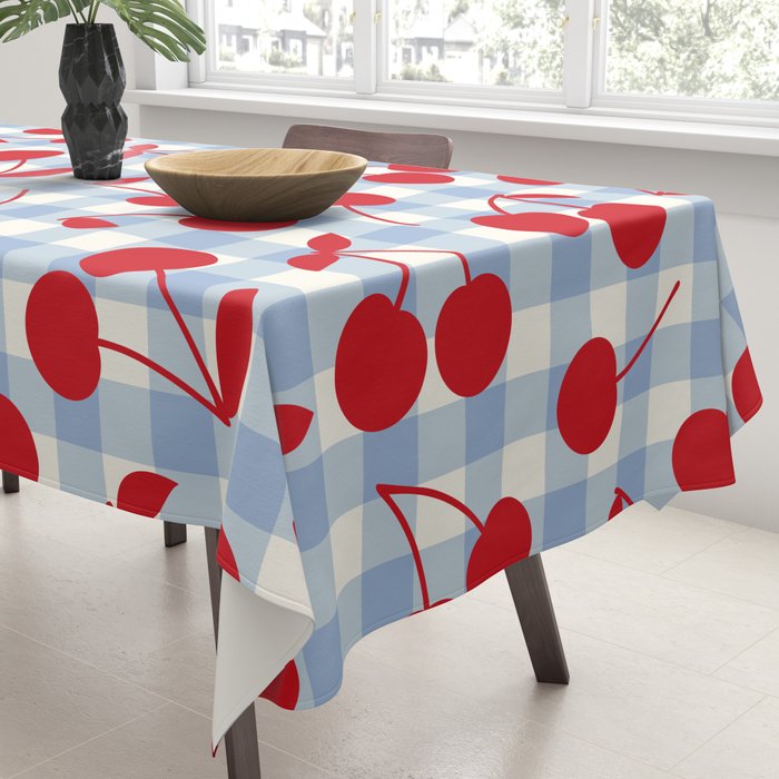 Red Cherries & Baby Blue Gingham Tablecloth Gallery Image 3