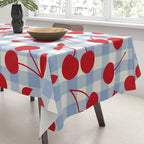 Red Cherries & Baby Blue Gingham Tablecloth Gallery Image 3