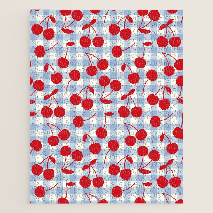 Red Cherries & Baby Blue Gingham Jigsaw Puzzle Gallery Image 1