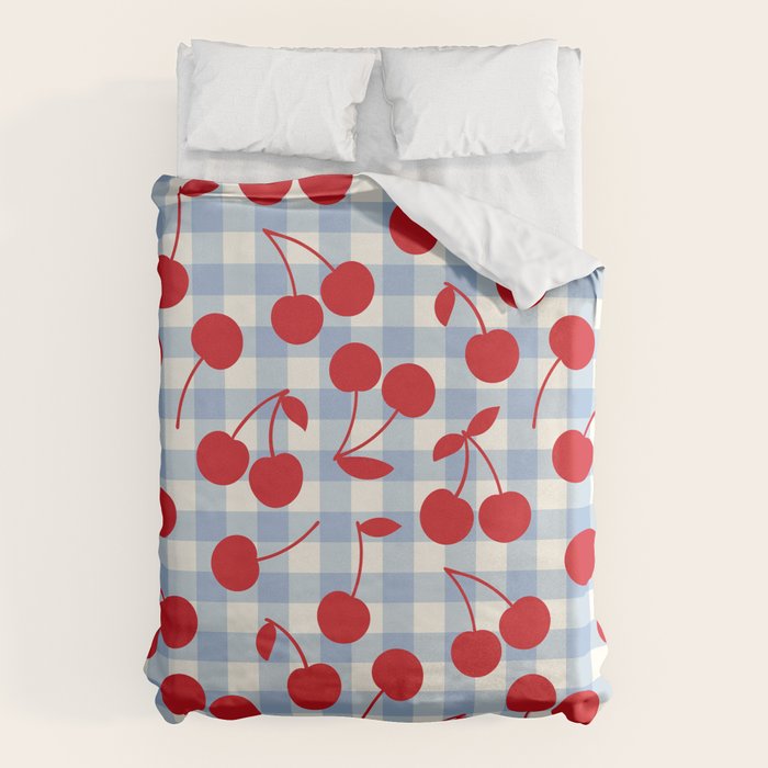 Red Cherries & Baby Blue Gingham Duvet Cover Gallery Image 6