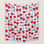 Red Cherries & Baby Blue Gingham Wall Tapestry Gallery Image 4