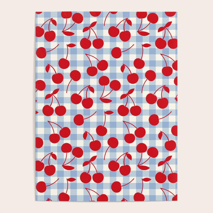 Red Cherries & Baby Blue Gingham Poster Gallery Image 4