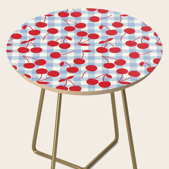Red Cherries & Baby Blue Gingham Side Table Gallery Image 2