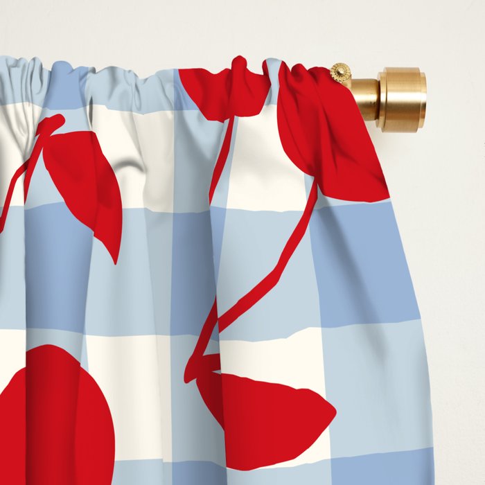 Red Cherries & Baby Blue Gingham Window Curtain Gallery Image 2