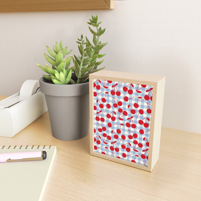 Red Cherries & Baby Blue Gingham Mini Art Print Gallery Image 2