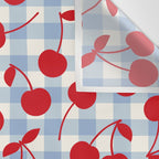 Red Cherries & Baby Blue Gingham Wall Tapestry Gallery Image 3