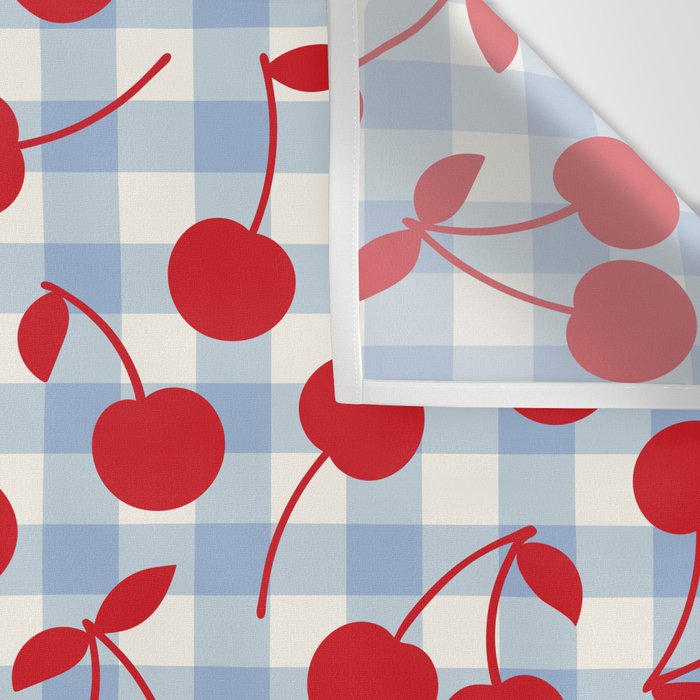 Red Cherries & Baby Blue Gingham Wall Tapestry Gallery Image 3
