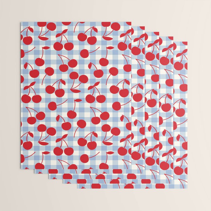Red Cherries & Baby Blue Gingham Wrapping Paper Gallery Image 3