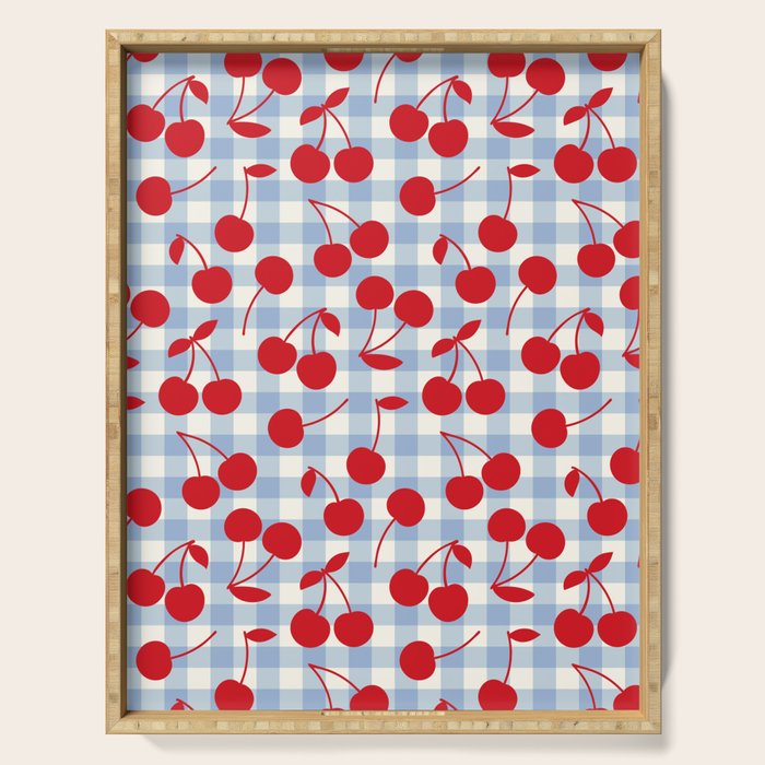 Red Cherries & Baby Blue Gingham Serving Tray Gallery Image 1