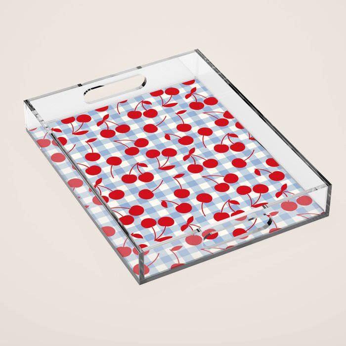 Red Cherries & Baby Blue Gingham Acrylic Tray Gallery Image 1